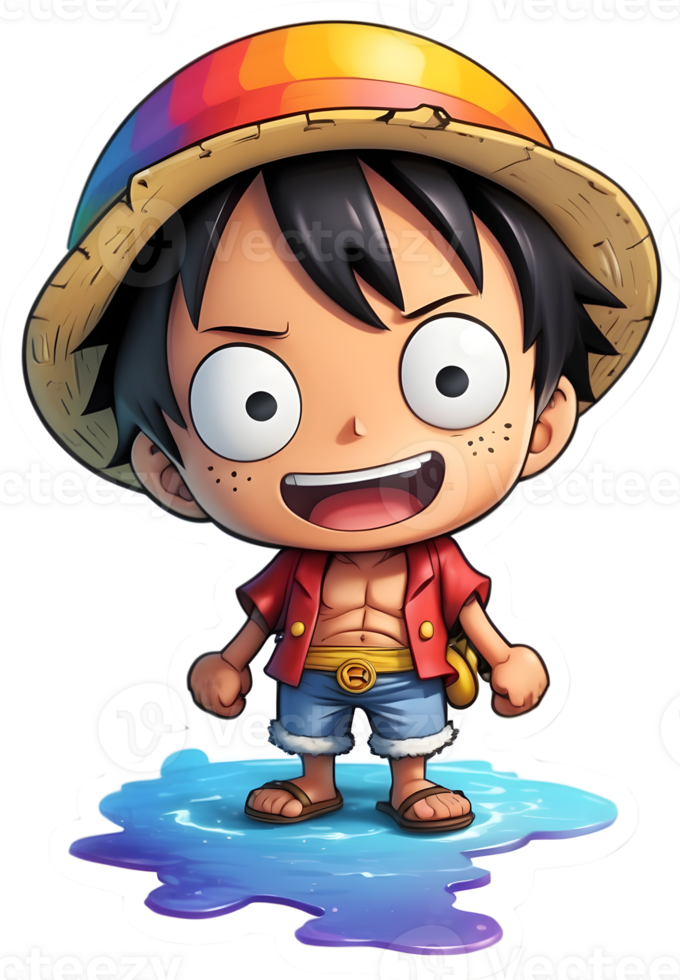 one piece luffy with rainbow color ai generative png