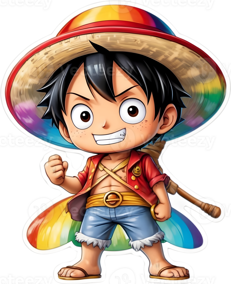 one piece luffy with rainbow color ai generative png
