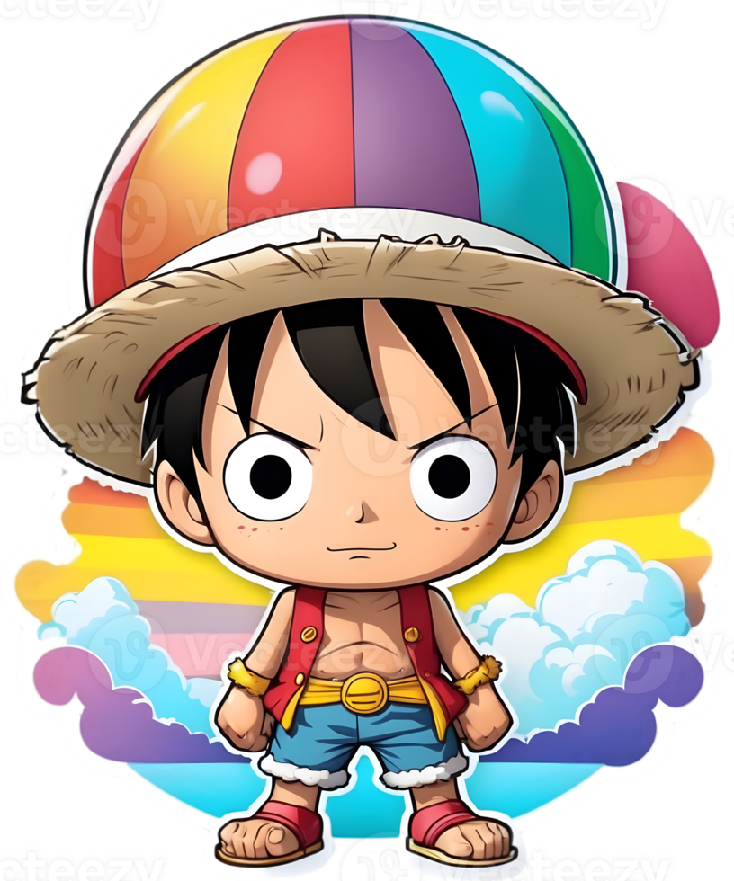 one piece luffy with rainbow color ai generative png