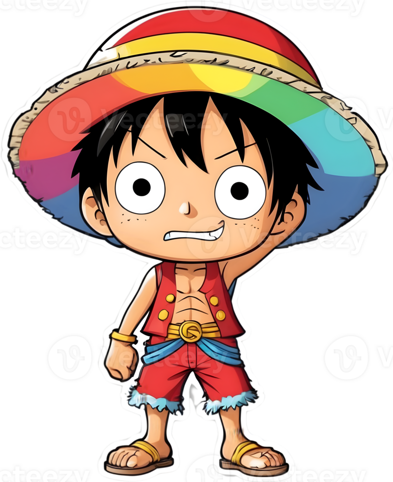 one piece luffy with rainbow color ai generative png
