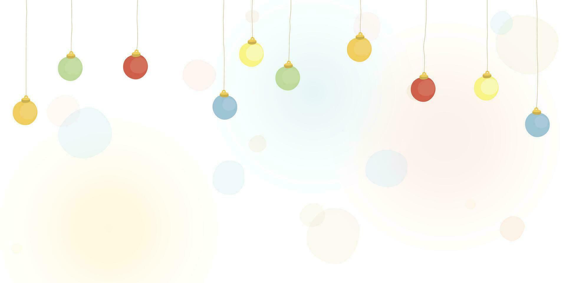 Colorful hanging evening balls with blurred background vector illustration childish style. Party background doodle lines template have blank space.