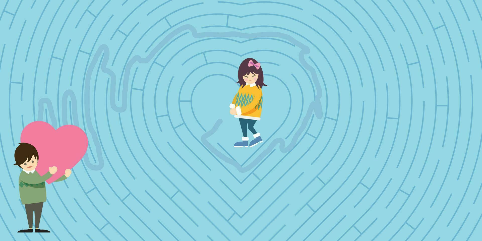 Couple of lover in maze labyrinth game concept flat design vector illustration.
