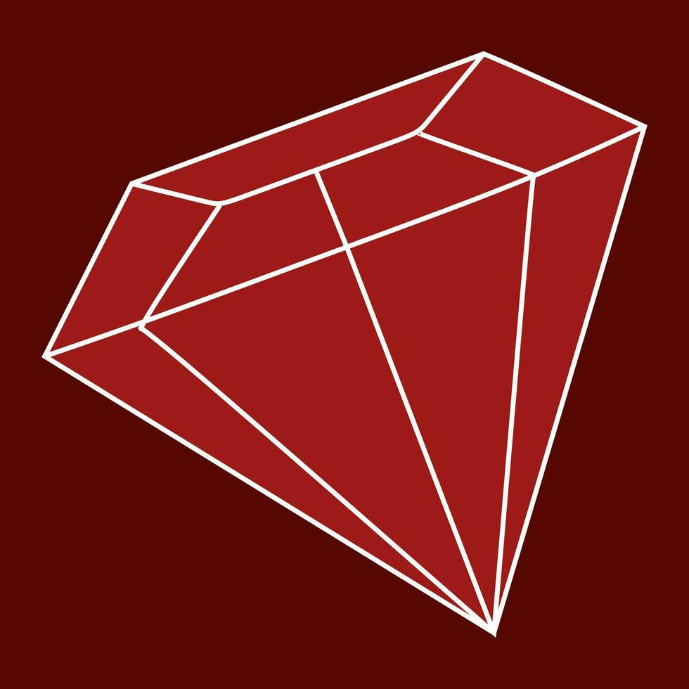 Vector illustration of a Red gemstone icon. Red gem icon. Ruby vector flat and linear isolated illustration. Geometric Royal stone, Jewelry making concept, Mineral Cristal. Design object for Logo Card