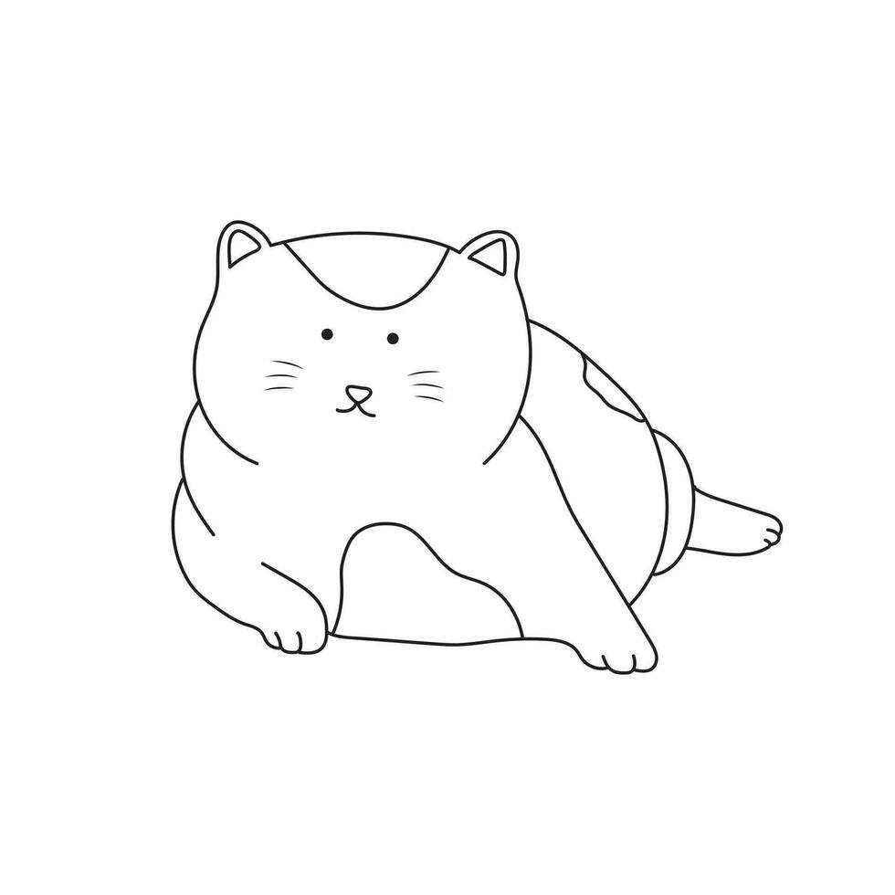 hand drawn kids drawing Vector illustration fat cat lying on the floor icon in doodle style