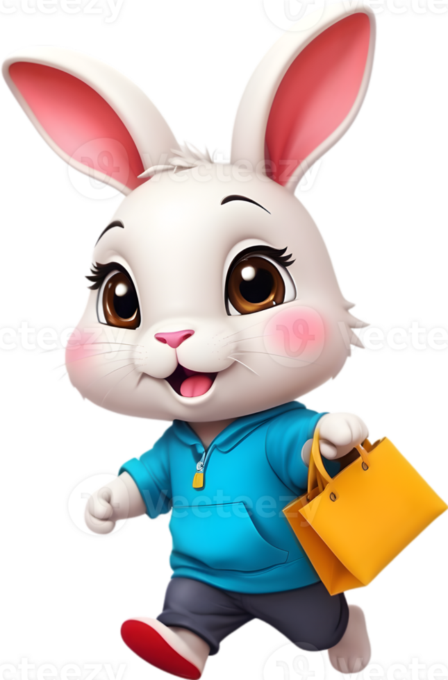 cartoon animal  holding shopping bags, transparent background ai generative png