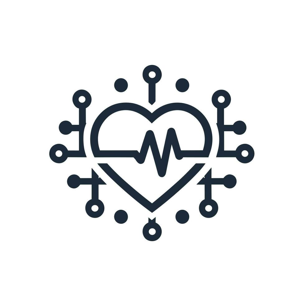 Med tech software development monochrome line logo. User centricity value. Heart with digital elements icon. Design element. Created with artificial intelligence. Ai art for corporate branding vector