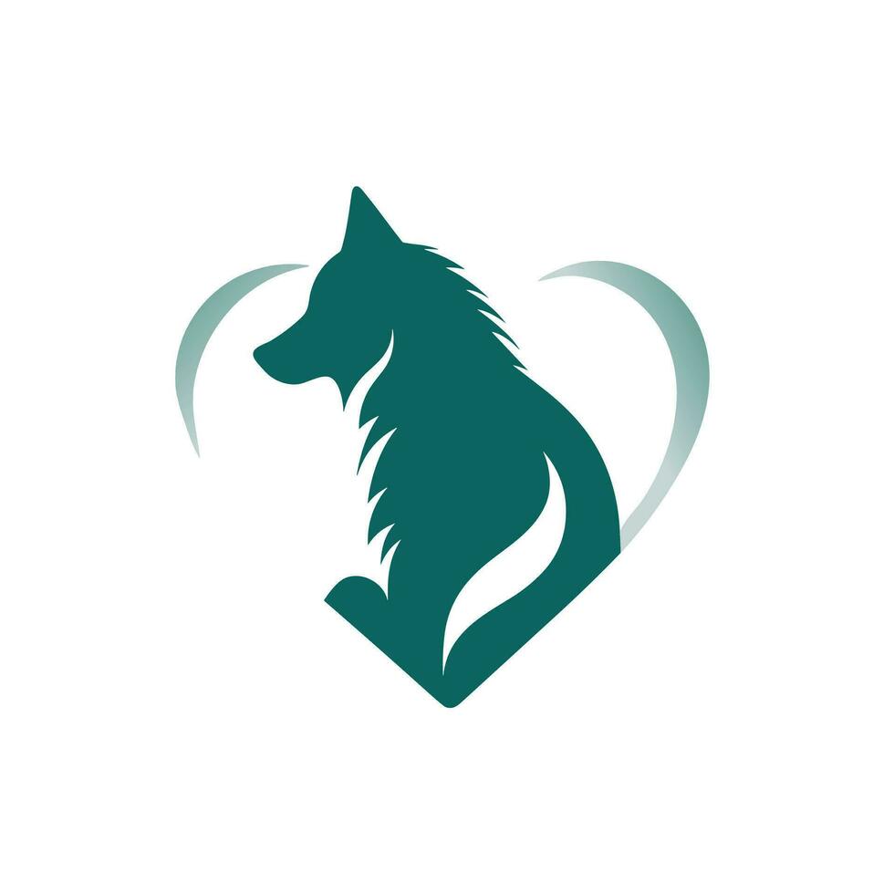 Animal care service filled teal logo. Compassion care business value. Dog in heart shape simple icon. Design element. Created with artificial intelligence. Ai art for corporate branding vector