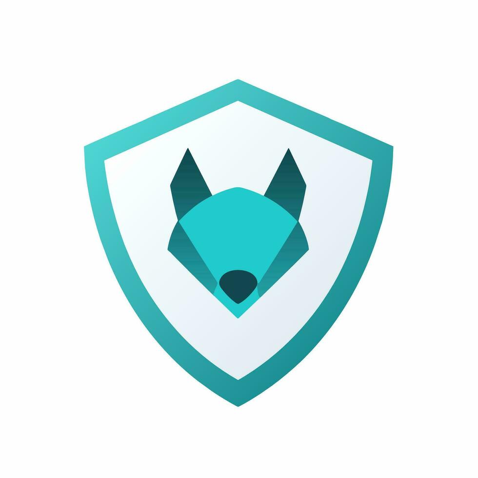 Animal safety service gradient line logo. Reliability business value. Dog face and shield simple icon. Design element. Created with artificial intelligence. Ai art for corporate branding vector