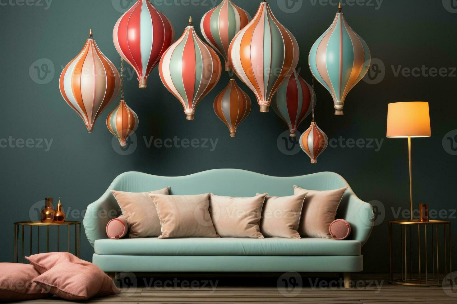 Circus inspired decor in tan rose gold and sage isolated on a gradient background photo