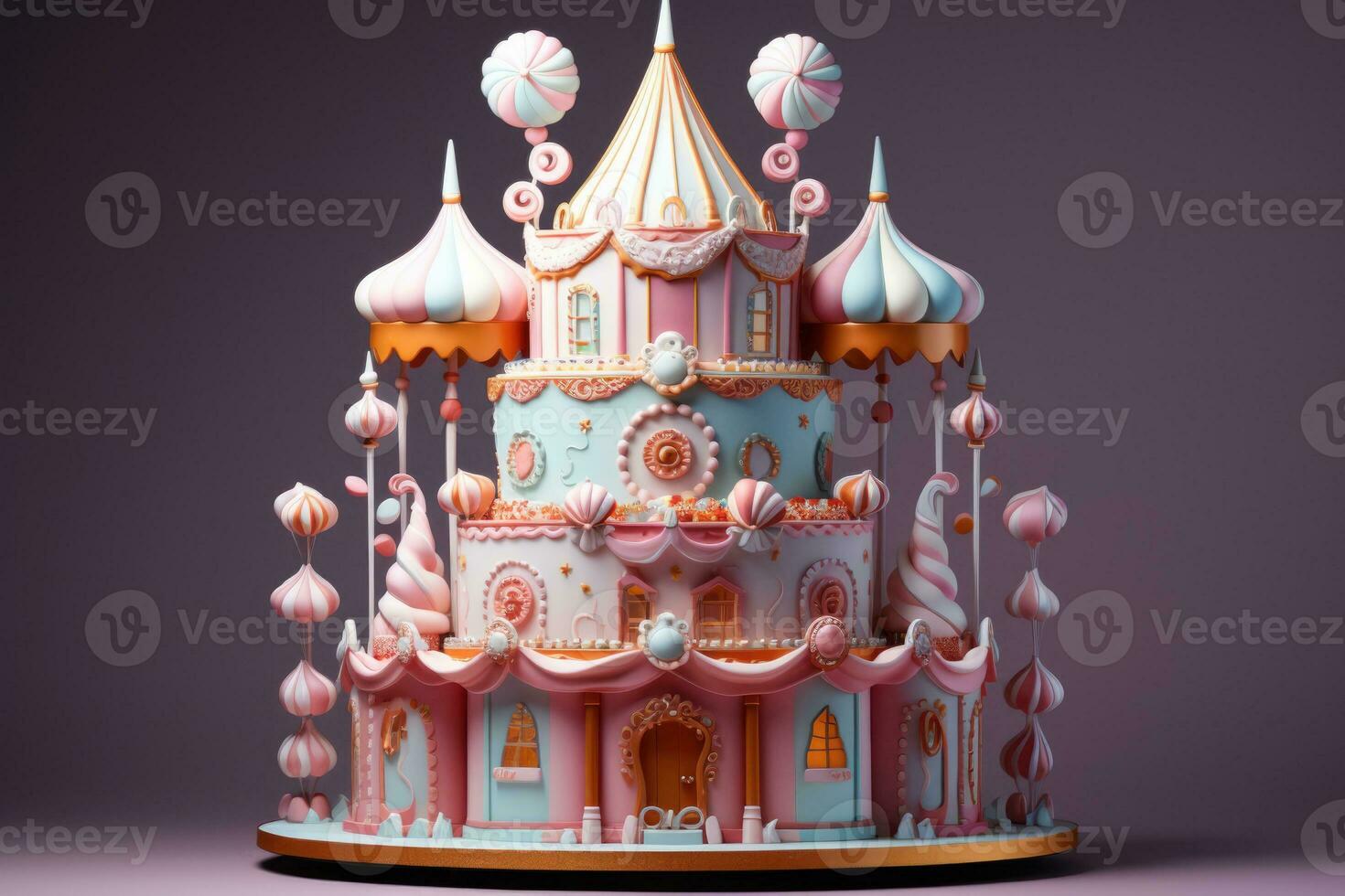 Circus themed cake designs in pastel tones isolated on a gradient background photo