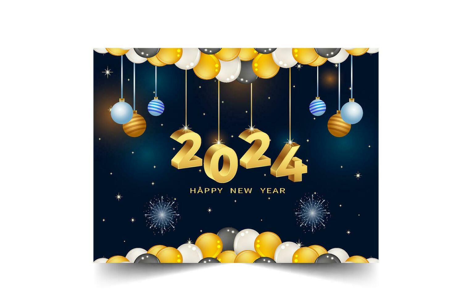 Happy new year  2024 celebration concept for greeting card banner and post template. vector