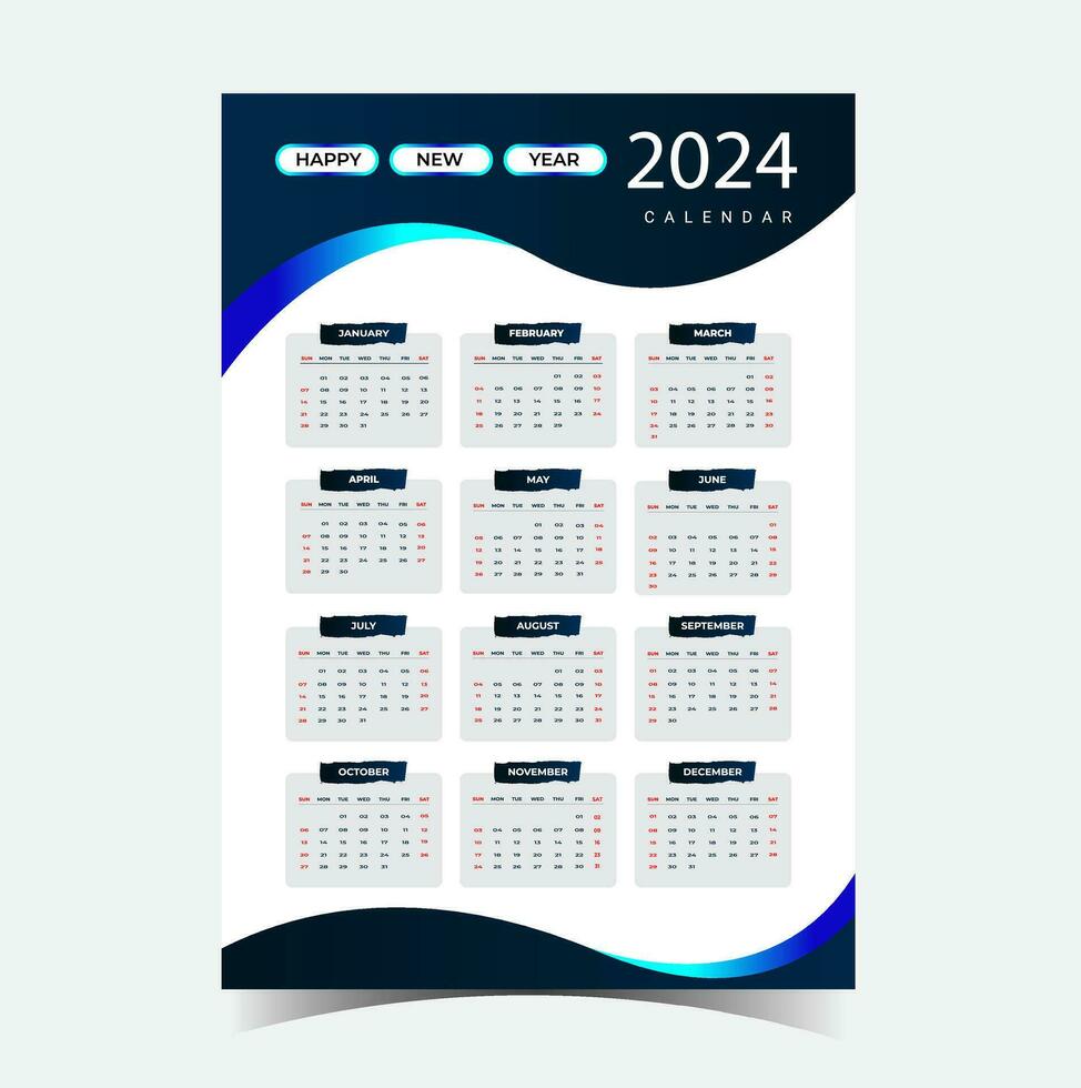 nuevo año calendario para 2024, semana comienzo domingo corporativo diseño planificador modelo. pared calendario en un minimalista estilo. vector