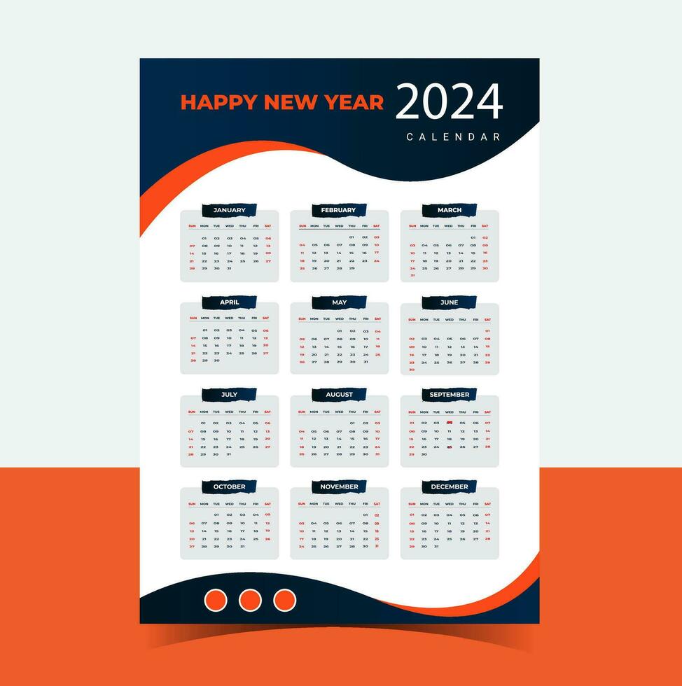 New year calendar for 2024, week start Sunday corporate design planner template. Wall calendar in a minimalist style. vector