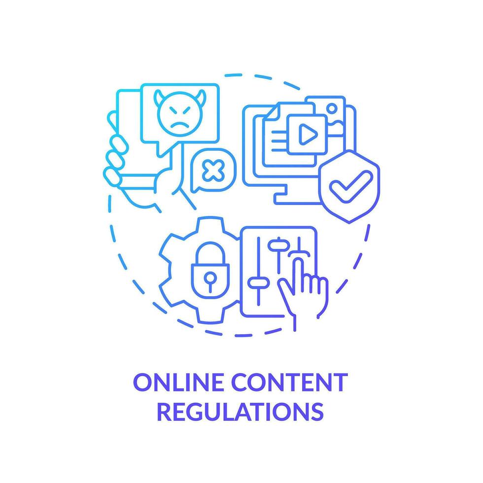 2D gradient online content regulations icon, simple isolated vector, cyber law thin line illustration. vector