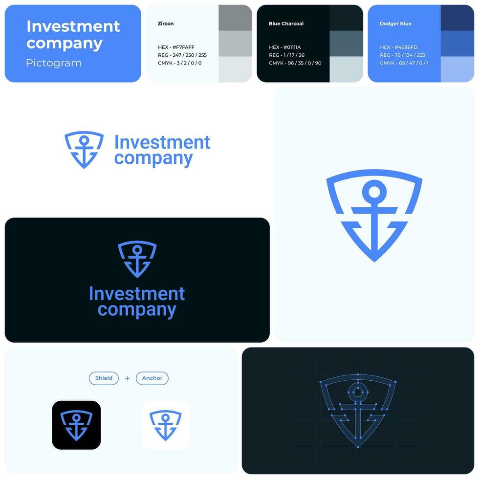 inversión empresa azul línea negocio logo. ancla icono. financiero asesoramiento. marca nombre. integridad negocio valor. diseño elemento. visual identidad. heebo fuente usado. adecuado para márketing Campaña vector