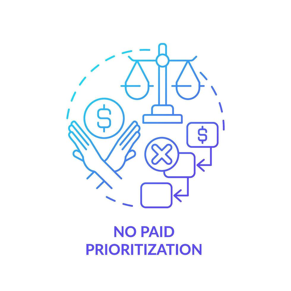 2D gradient no paid prioritization icon, simple isolated vector, cyber law thin line illustration. vector