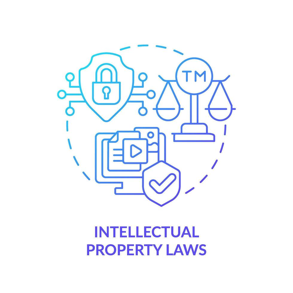 2D gradient intellectual property laws icon, simple isolated vector, cyber law thin line illustration. vector