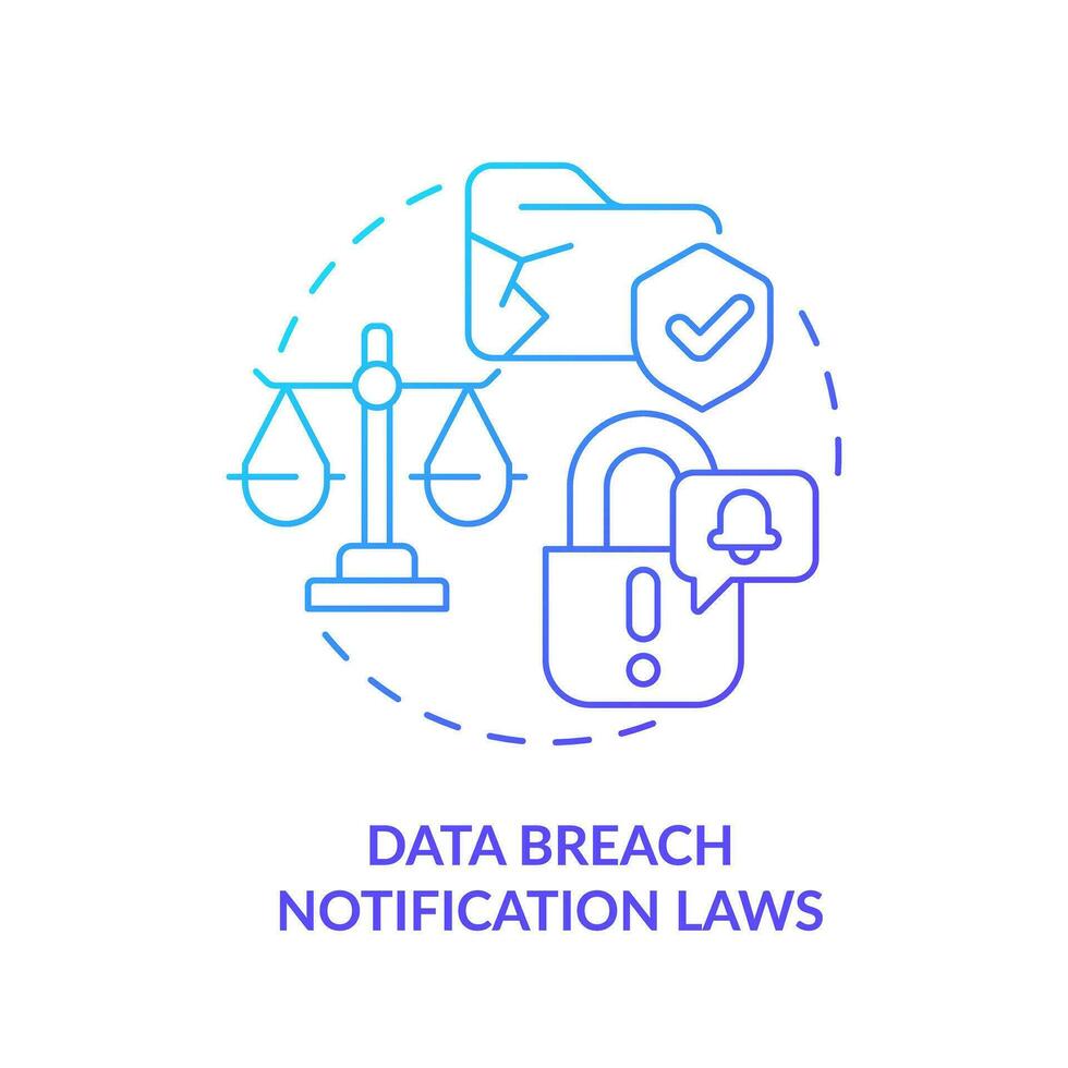 2D gradient data breach notifications law icon, simple isolated vector, cyber law thin line illustration. vector