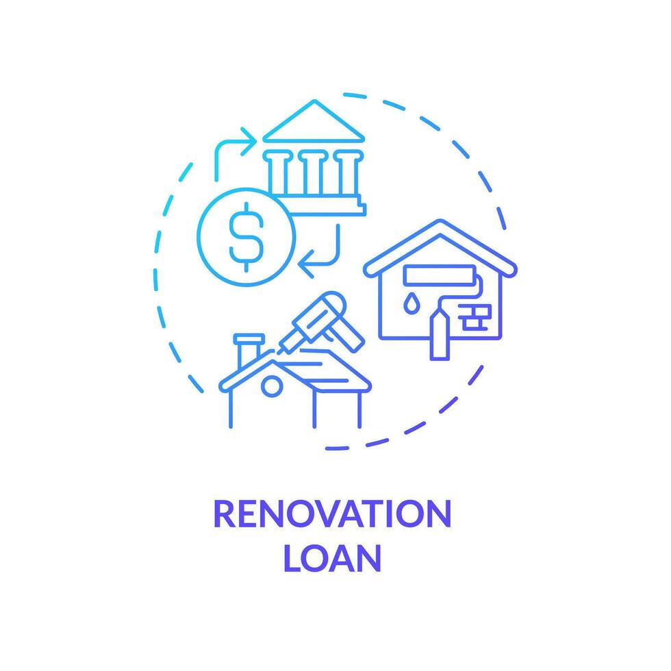 2D gradient renovation loan icon, simple isolated vector, construction cost thin line illustration. vector