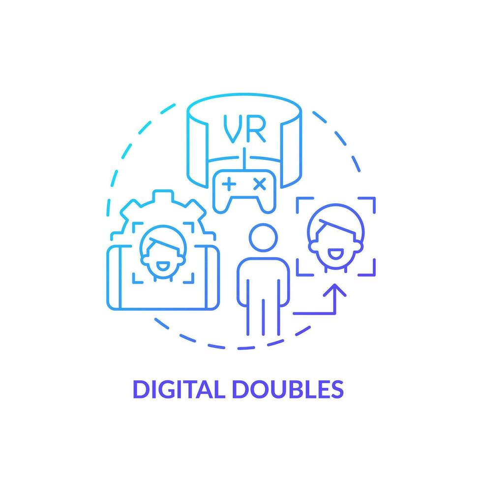 2D gradient digital doubles icon, simple isolated vector, cyber law thin line illustration. vector