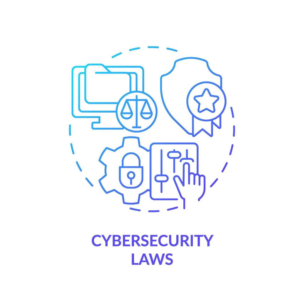 2D gradient cybersecurity laws icon, simple isolated vector, cyber law thin line illustration. vector