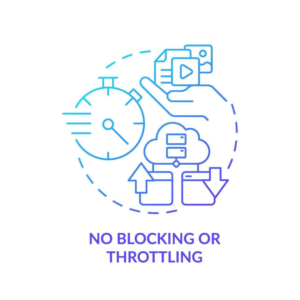 2D gradient no blocking or throttling icon, simple isolated vector, cyber law thin line illustration. vector