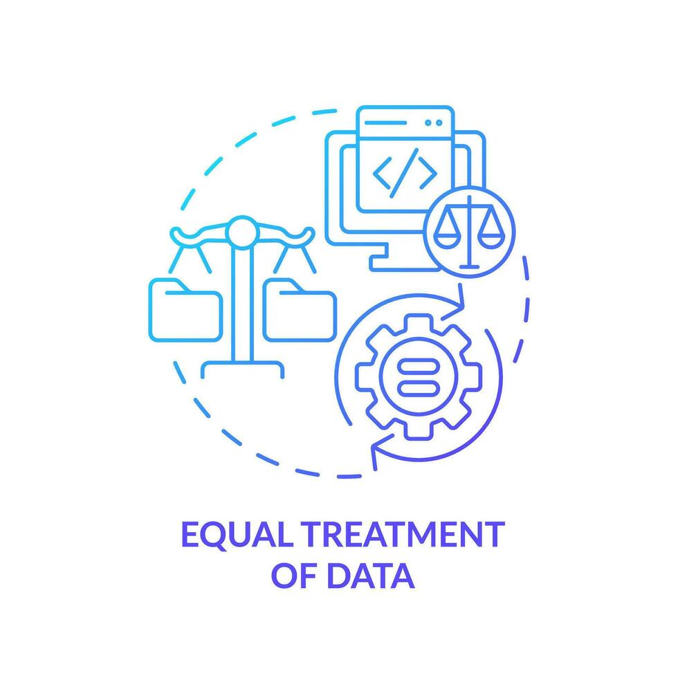 2D gradient equal treatment of data icon, simple isolated vector, cyber law thin line illustration. vector