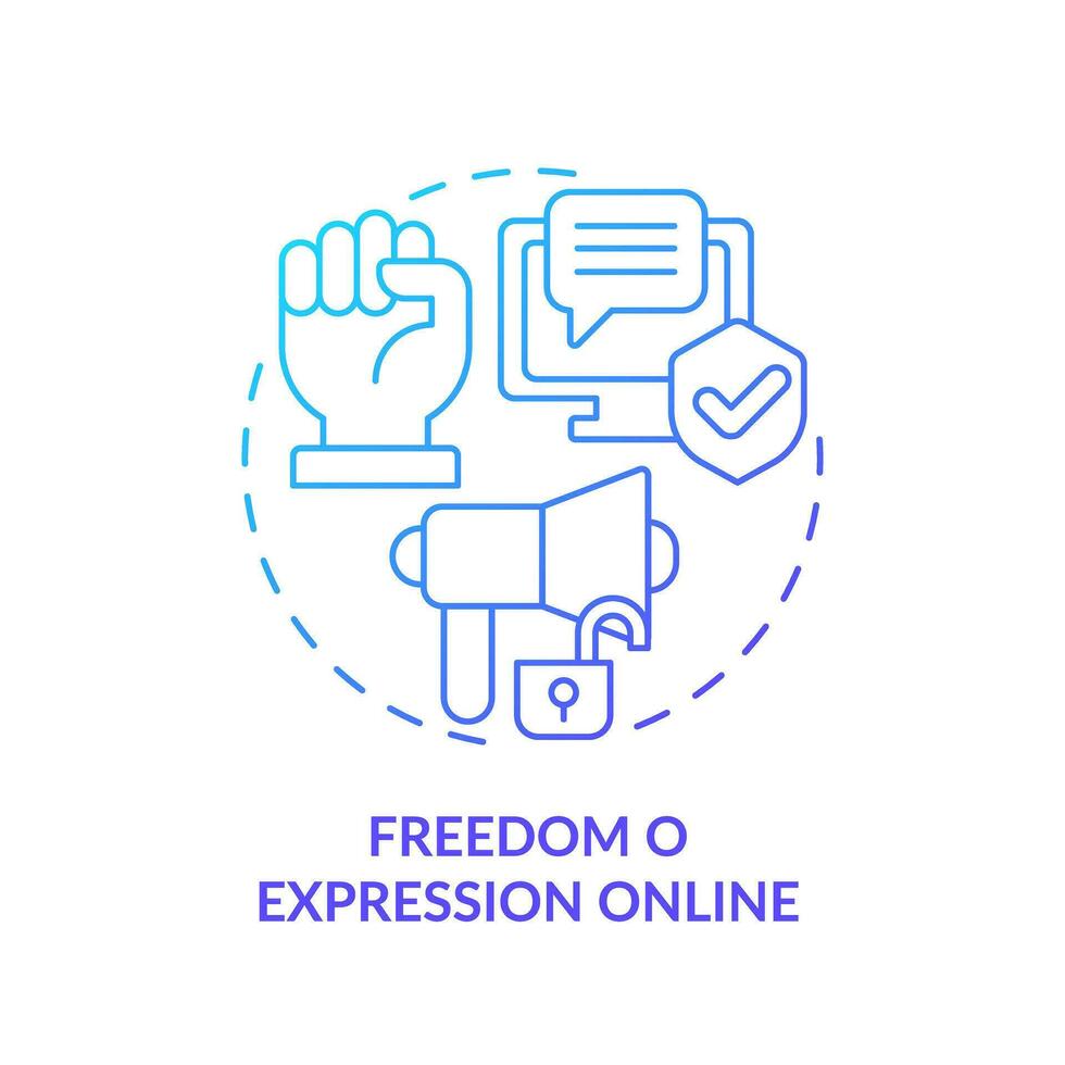 2D gradient freedom of expression online icon, simple isolated vector, cyber law thin line illustration. vector