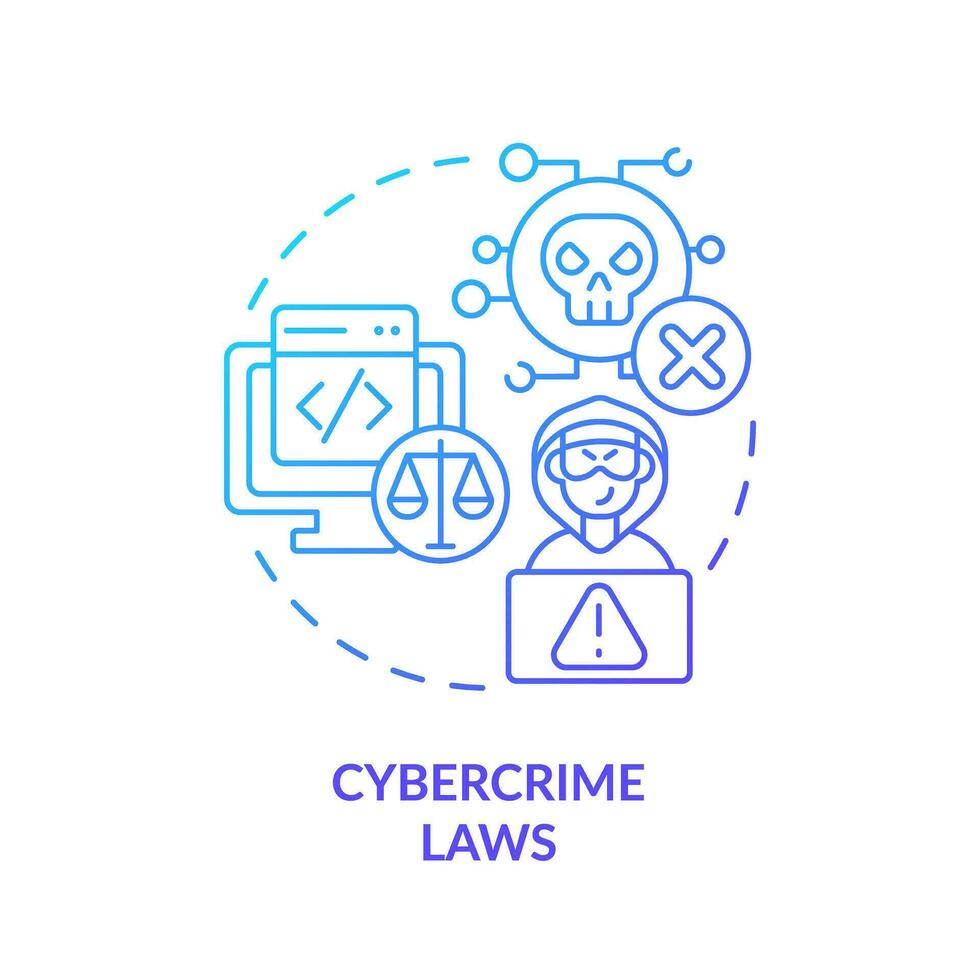 2D gradient cybercrime laws icon, simple isolated vector, cyber law thin line illustration. vector