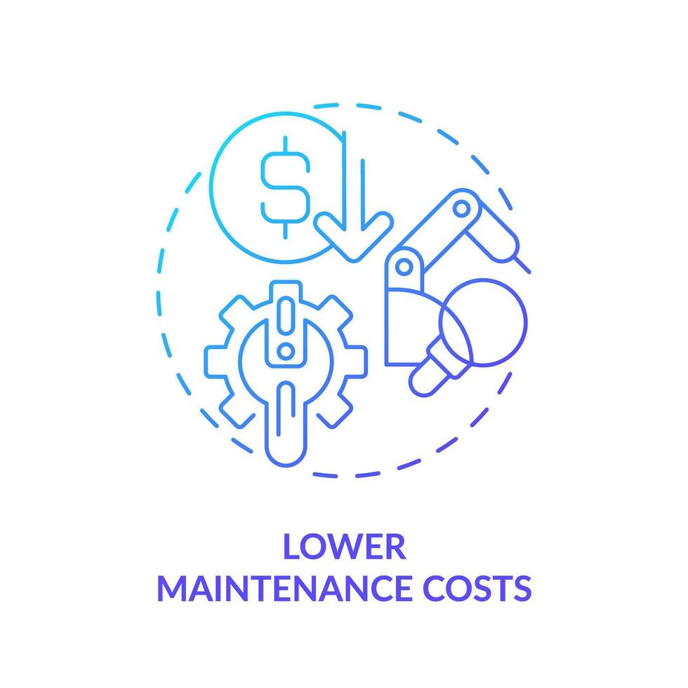 2D gradient icon lower maintenance costs concept, isolated vector, predictive maintenance thin line illustration. vector