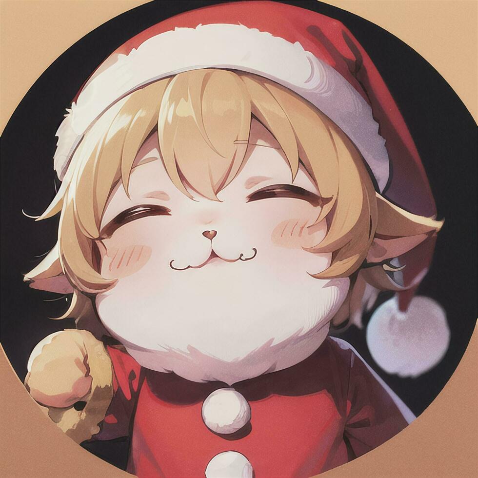 linda chibi gato niña vistiendo Navidad disfraz como Papa Noel claus anime estilo foto