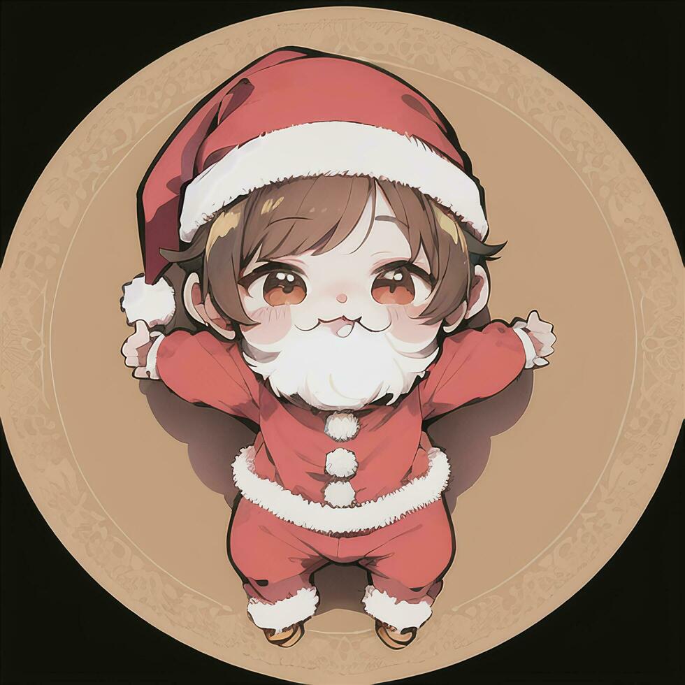 Cute Chibi Cat Girl Wearing Christmas Costume As Santa Claus Anime Style photo
