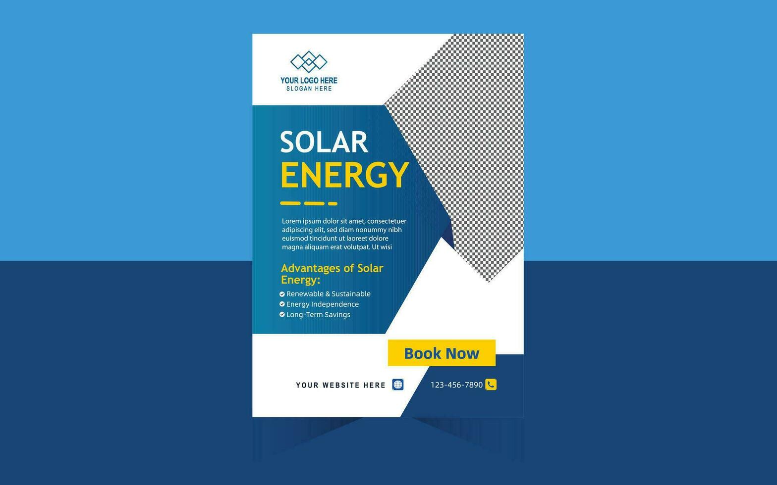 Green energy flyer templates and solar panel business poster layout design vector