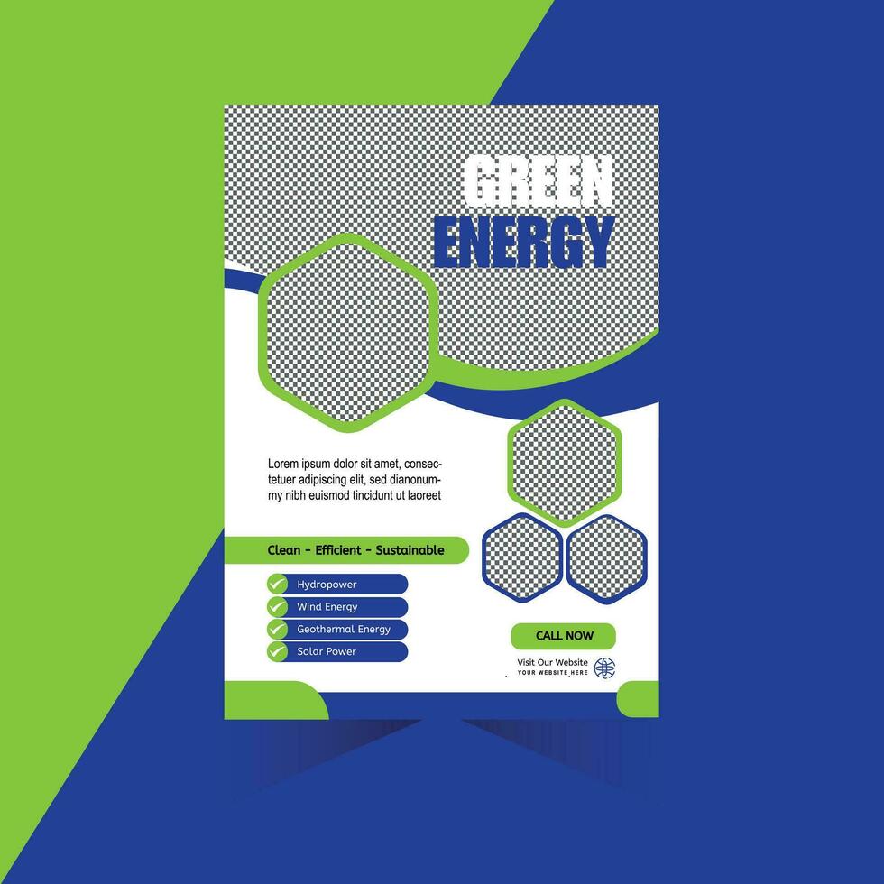 Green And yellow Modern Solar Energy Flyer Design Template vector