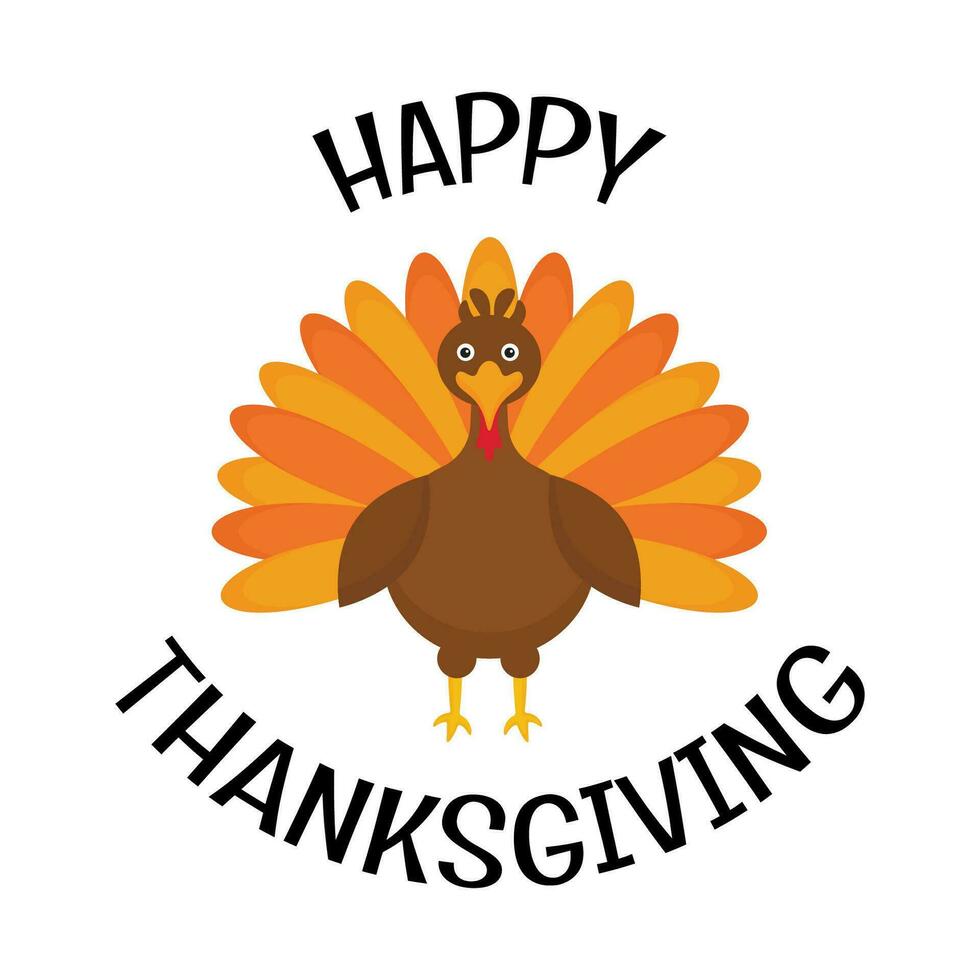 Happy Thanksgiving card with holiday turkey. Thanksgiving day printable tag, sticker. vector