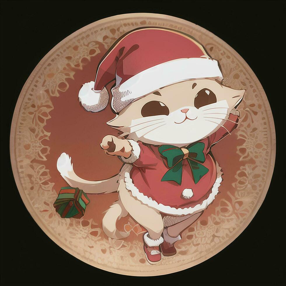 linda chibi neko gato vistiendo Navidad disfraz como Papa Noel claus anime estilo foto