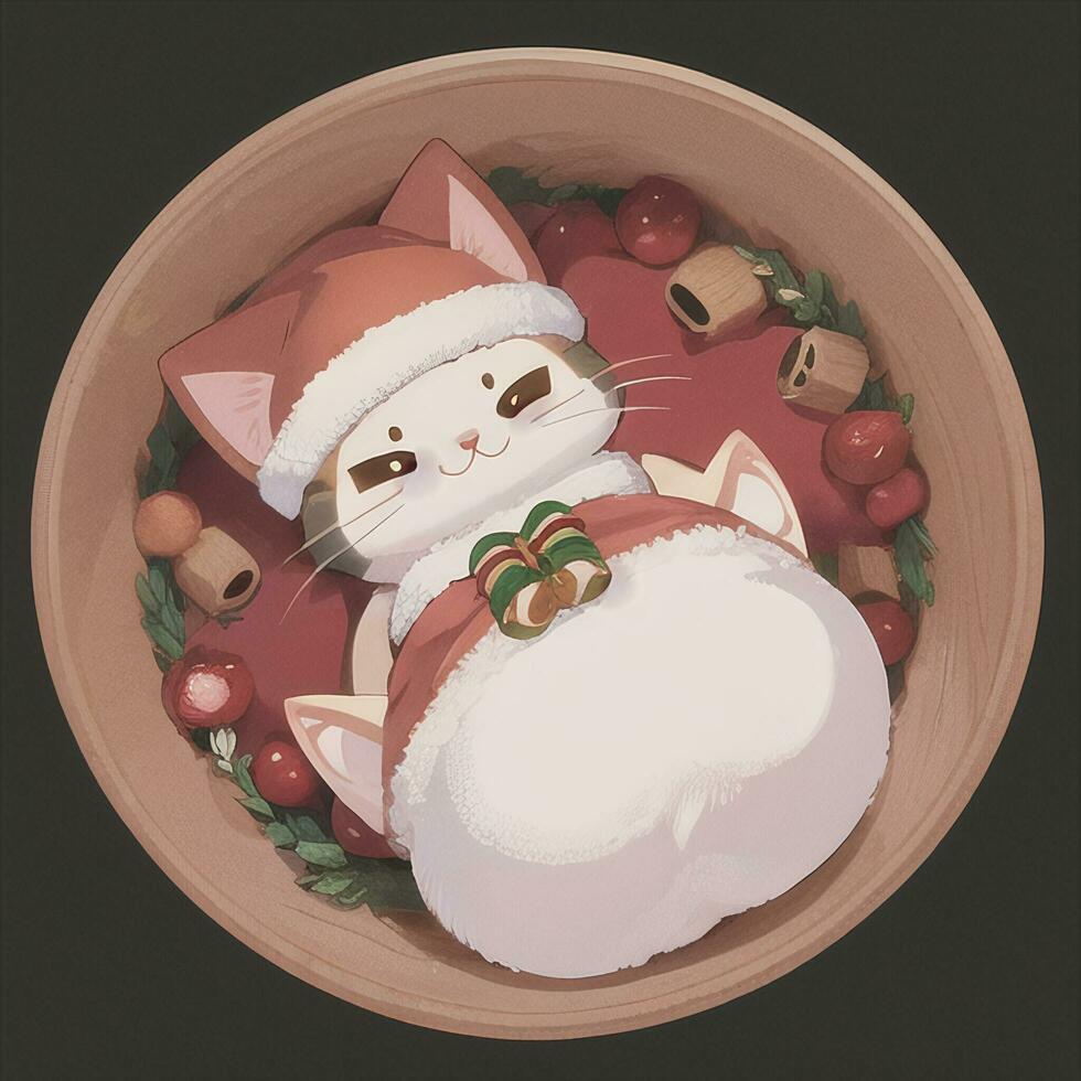 linda chibi neko gato vistiendo Navidad disfraz como Papa Noel claus anime estilo foto