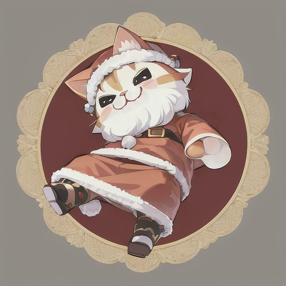 linda chibi neko gato vistiendo Navidad disfraz como Papa Noel claus anime estilo foto