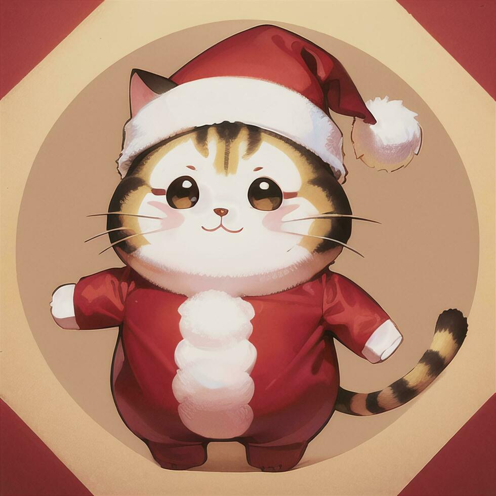 linda chibi neko gato vistiendo Navidad disfraz como Papa Noel claus anime estilo foto