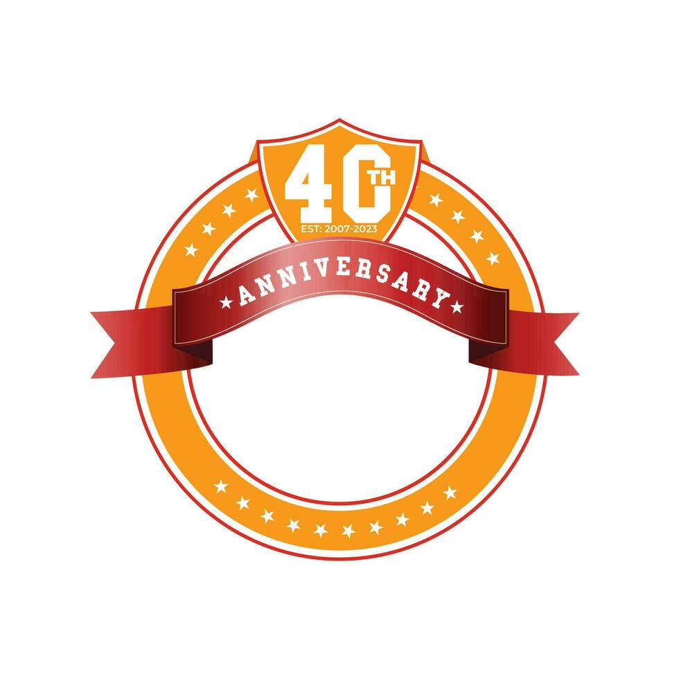 Anniversary label with red ribbon Vector illustration
