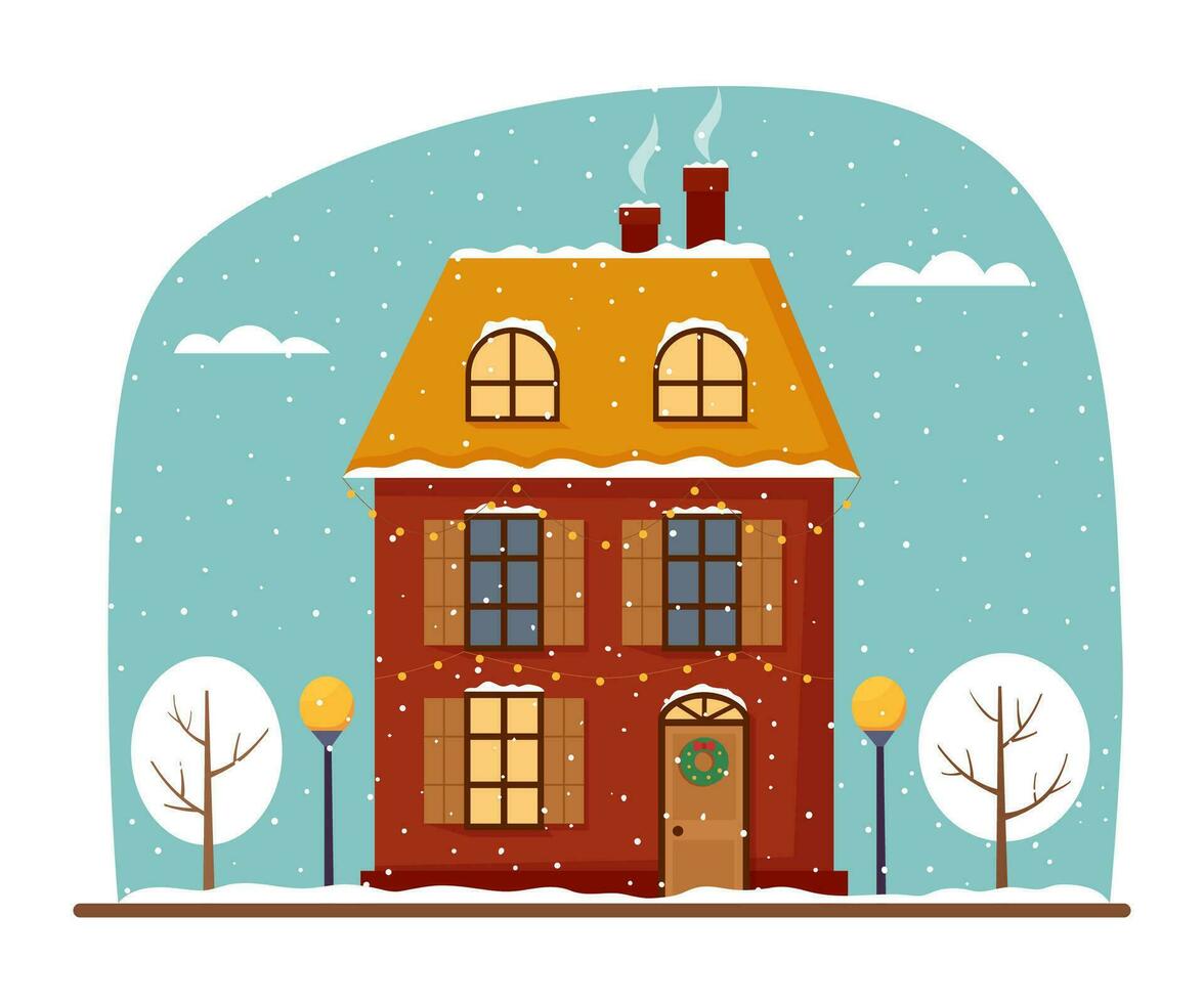 Winter house on sky background vector