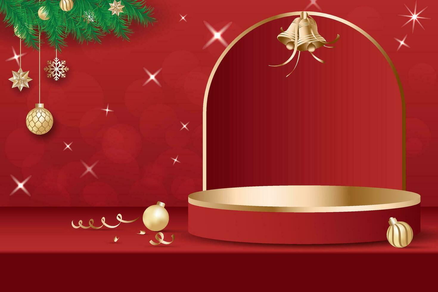 Podium or sales stand with a Christmas celebration theme on a red background vector