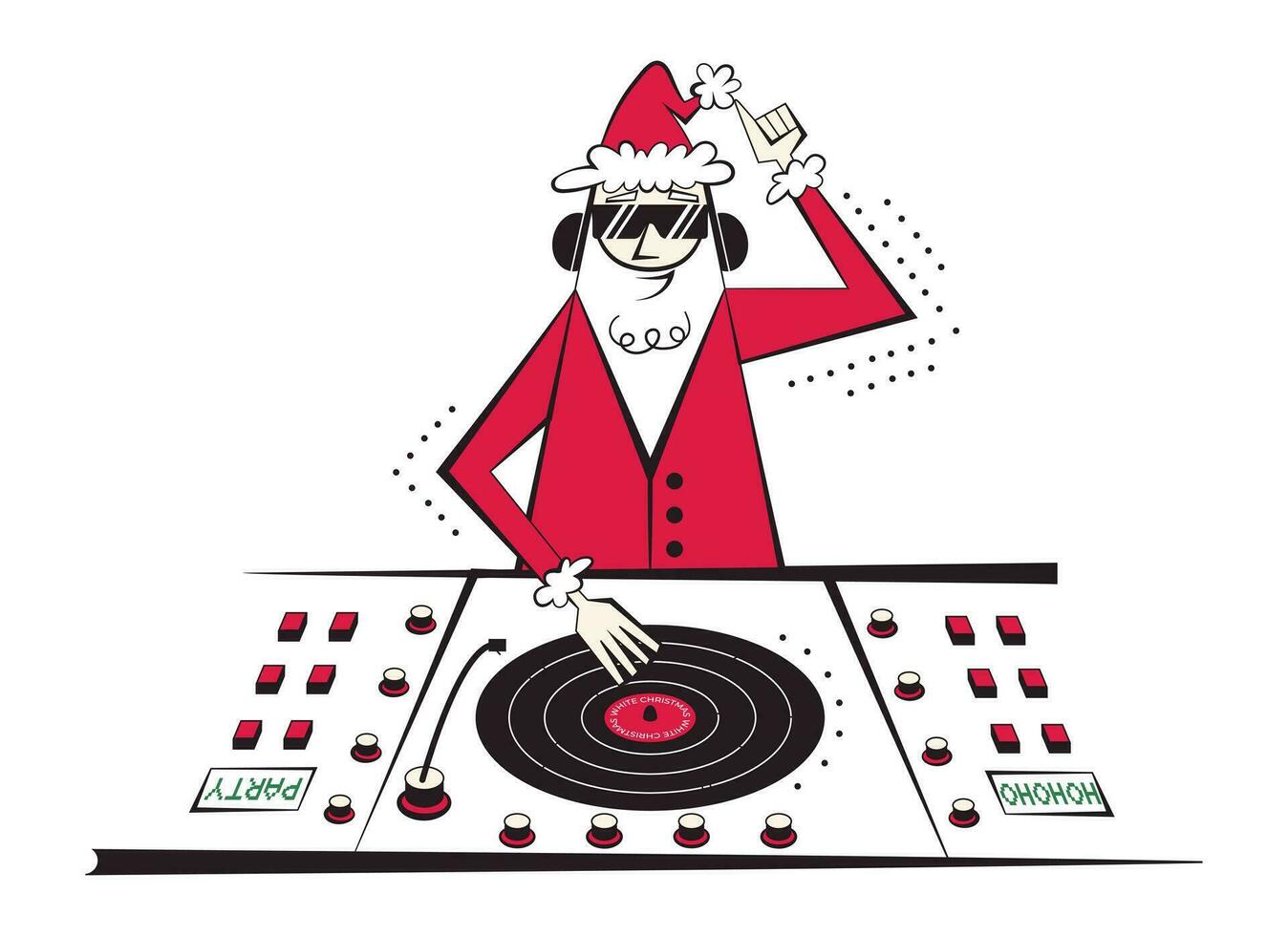 60s - 70s estilo DJ Papa Noel claus personaje vector ilustración para Navidad y nuevo año.