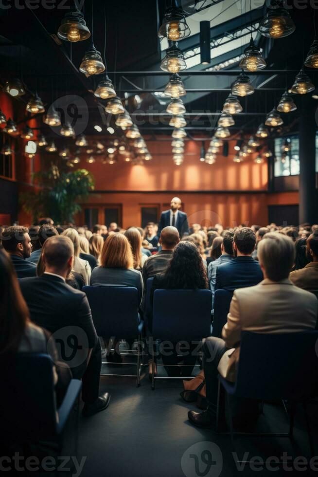 Leadership conference presentation diverse audience background with empty space for text photo