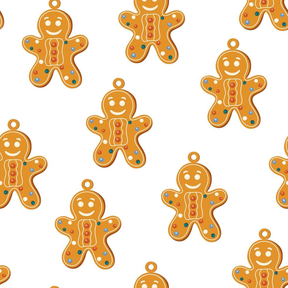 Seamless pattern with gingerbread man Cookies. New year Seamless Pattern. Hand drawn pattern. New year texture for print, wrapping paper, design, fabric, decor, gift. vector