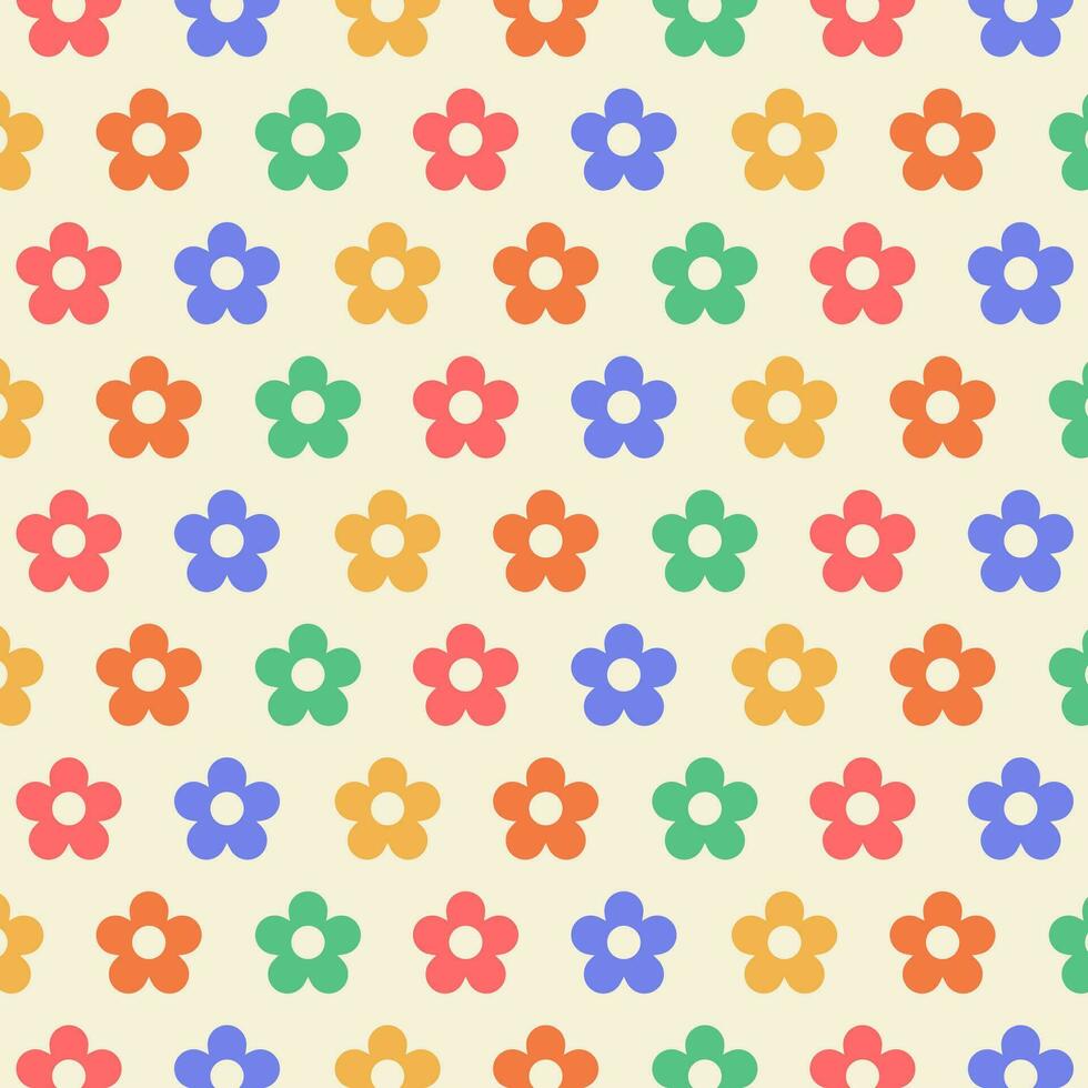 Seamless pattern with flowers and grid lines. Vector illustration