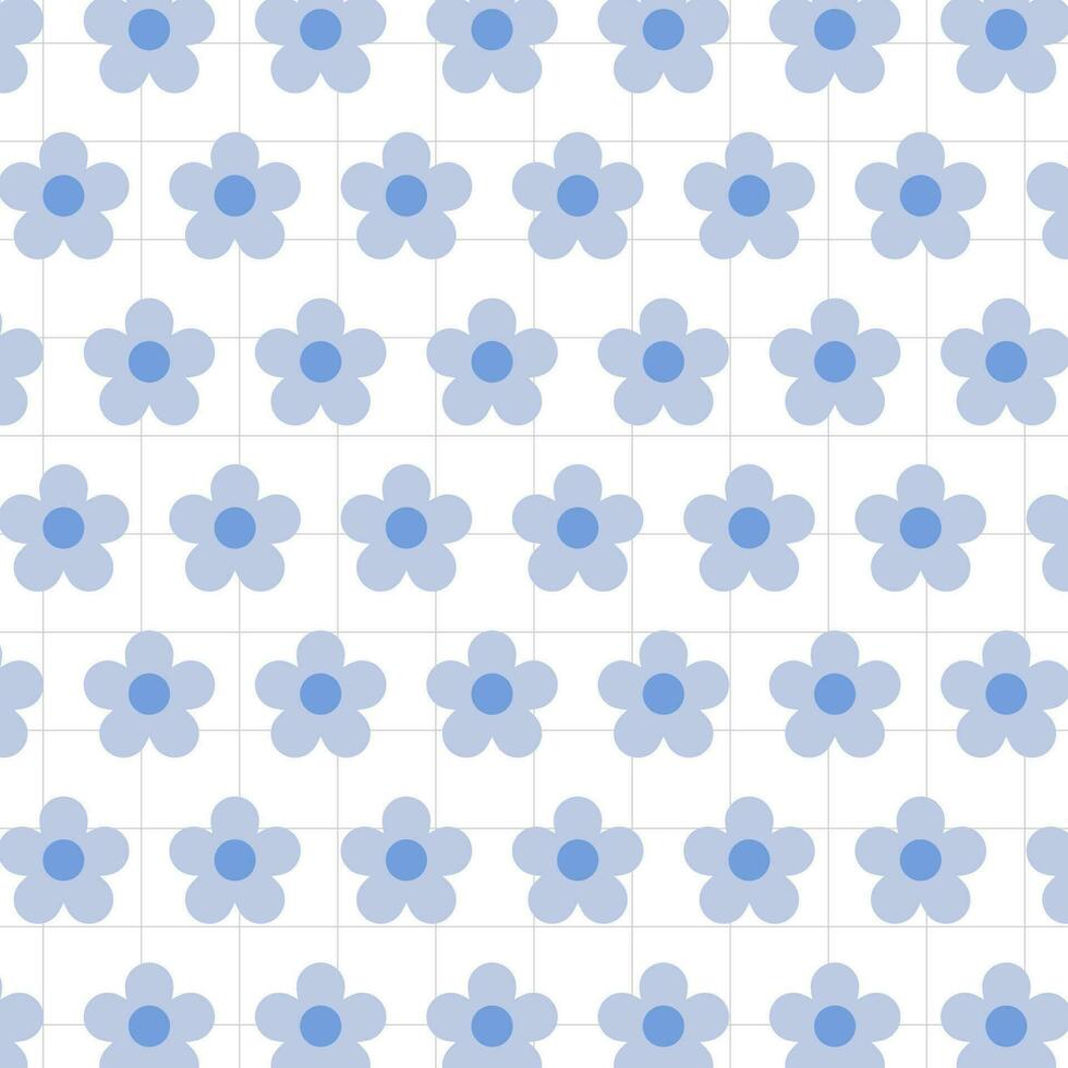Seamless pattern with flowers and grid lines. Vector illustration