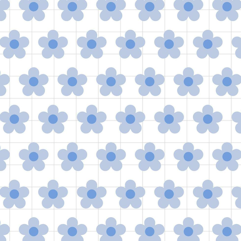 Seamless pattern with flowers and grid lines. Vector illustration