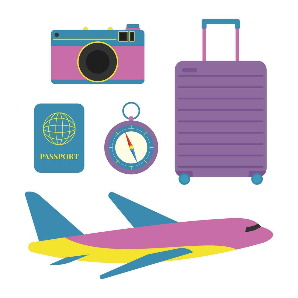 Traveling theme vector art. Cute and simple traveling kit vector icon arts