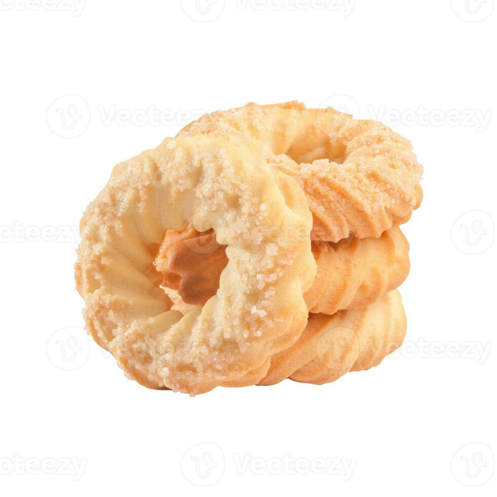 Shortbread rings sprinkled with sugar isolated on white background photo
